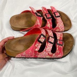 Birkenstock Papillio Sandals Florida red floral print triple strap closure